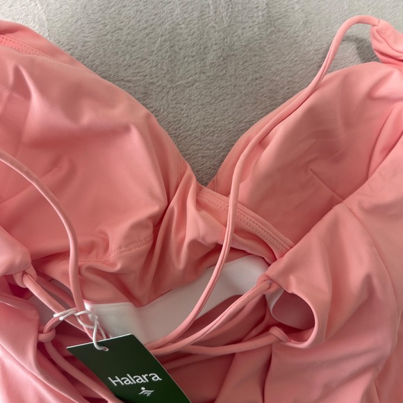 NWT Halara Womens Softlyzero Ruched Backless Lace Up Split Bodycon Dress M Peach - Picture 7 of 9